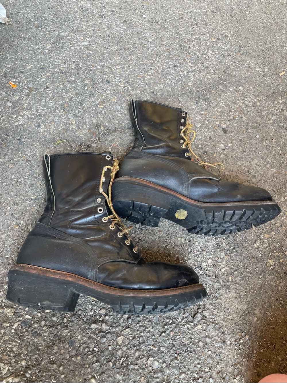 Used Men's Black Redwing Steel Toe Logger Boots, Made In USA, 16201, Size 11.5 D